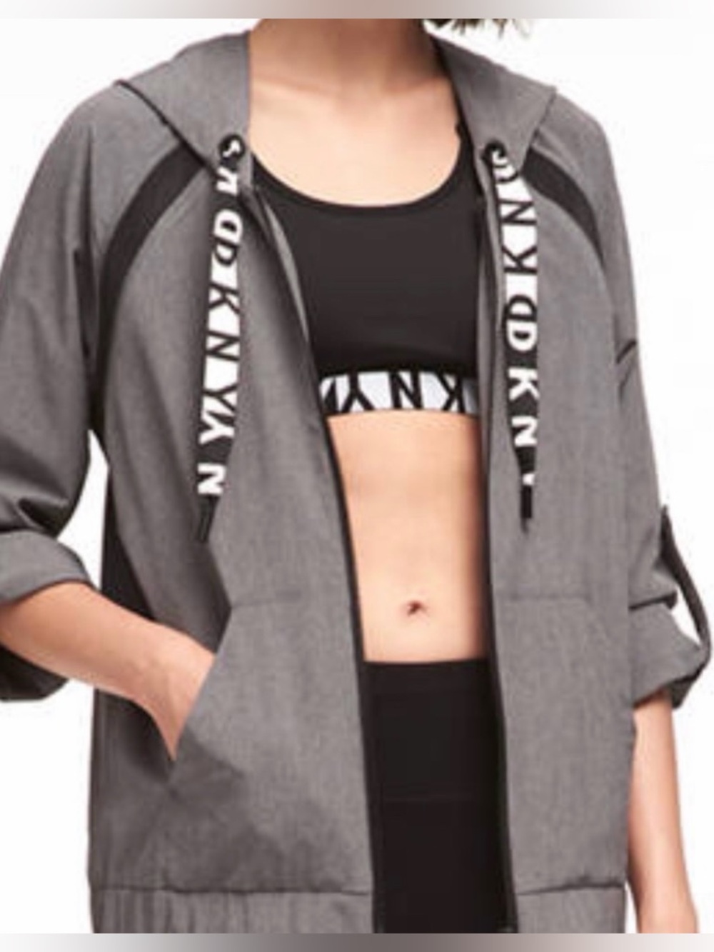 DKNY Sport Gray Hooded Zip Jacket - Size Medium
